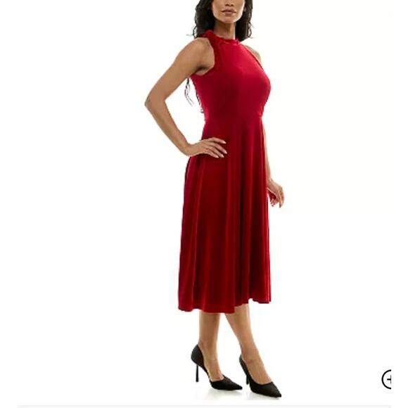 NWT Maison Tara red velvet halter fit & flare dress size 14 - Picture 2 of 9